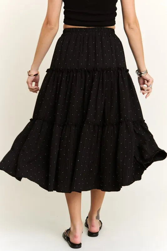 Image of ADORA Rhinestone Accent Tiered Skirt | Queeble.shop