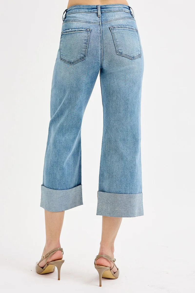 Image of RISEN Full Size Tummy Control High Rise Ankle Wide Cuffed Jeans Plus Size | Queeble.shop
