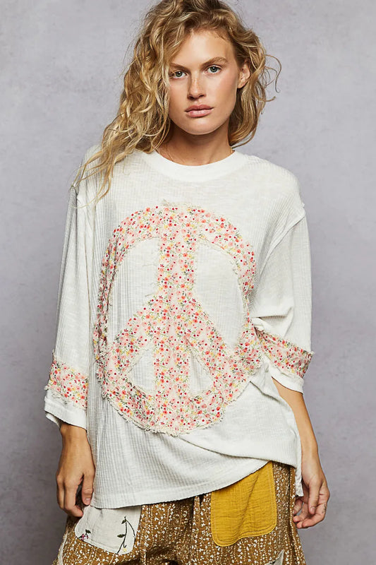 Image of POL Floral Peace Patch Drop Shoulder T-Shirt | Queeble.shop