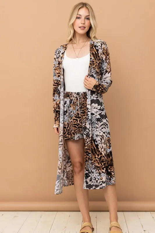 Image of And The Why Animal Print Kimono and Shorts Set | Queeble.shop