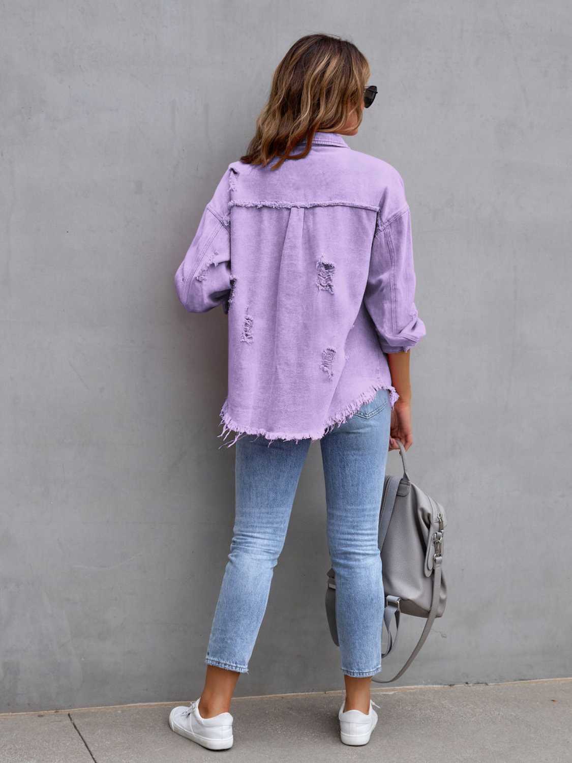 Image of Distressed Drop Shoulder Denim Jacket | Queeble.shop