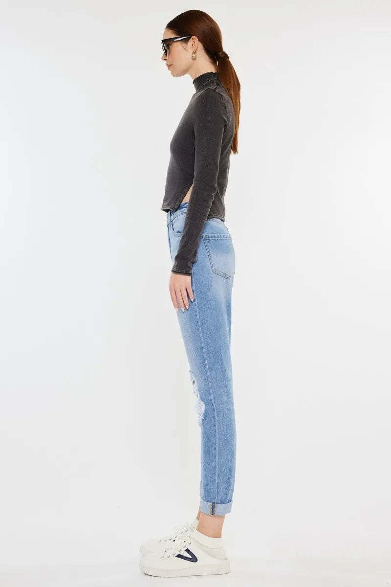 Image of Kancan High Rise Distressed Mom Jeans | Queeble.shop