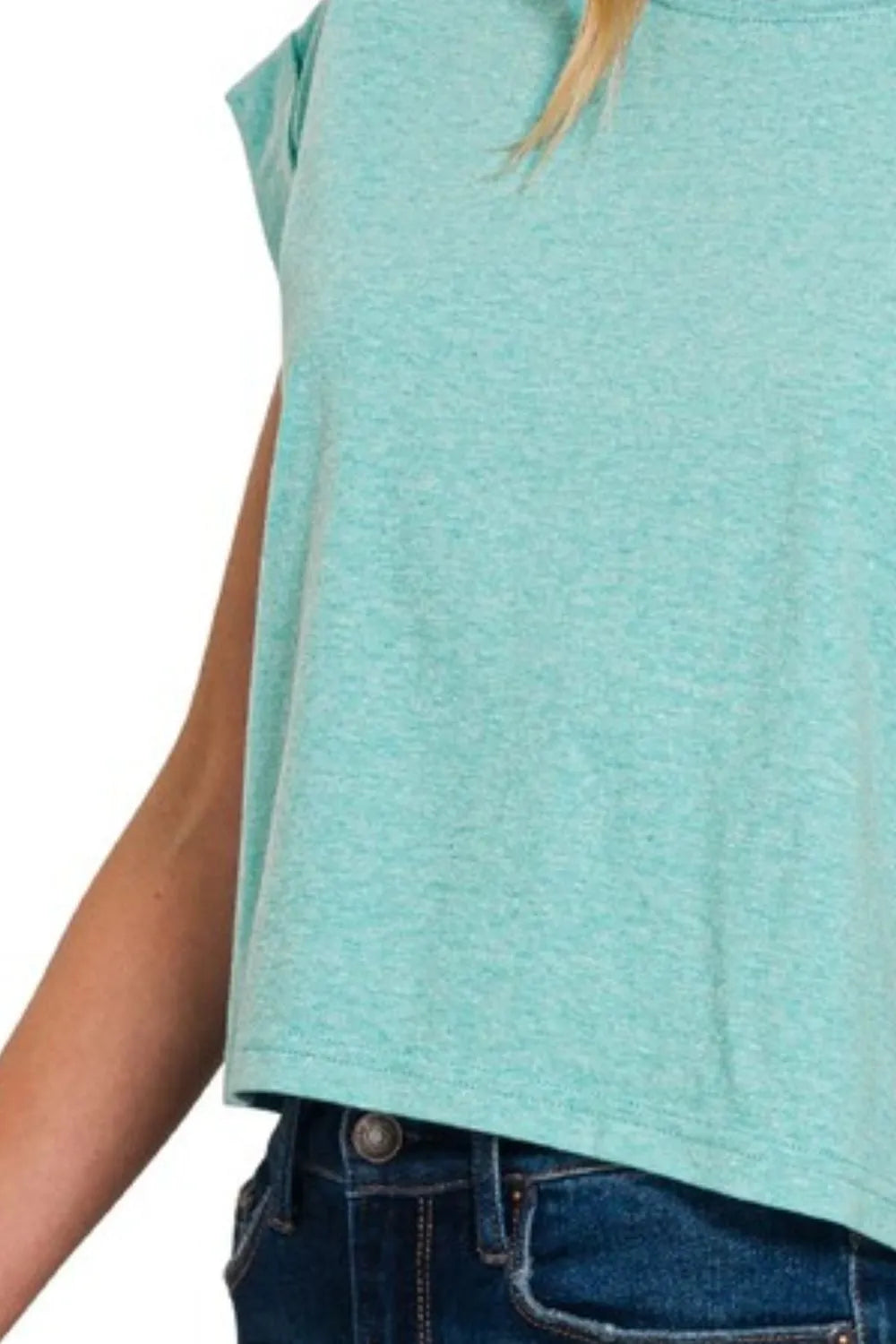 Image of Zenana Rolled Sleeve Crop T-Shirt | Queeble.shop
