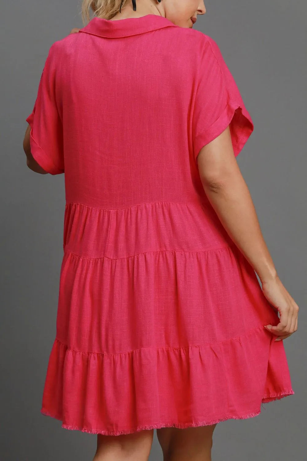Image of Umgee Full Size Raw Hem Folded Sleeve Tiered Dress Plus Size | Queeble.shop