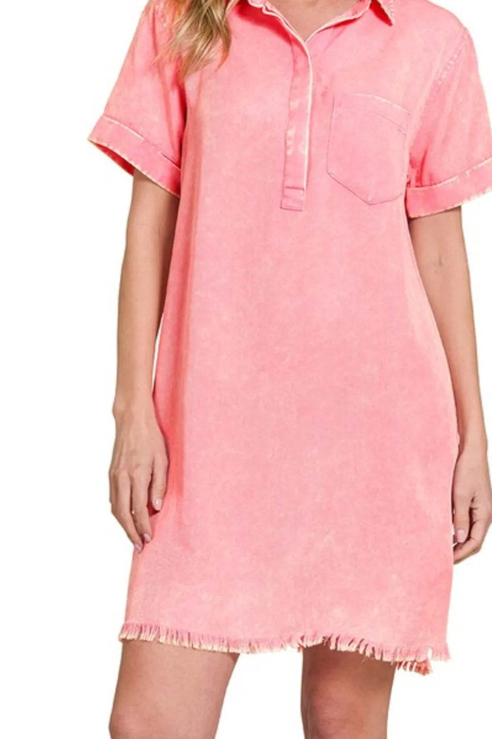 Image of Zenana Tencel Mineral Washed Collared Shirts Dress | Queeble.shop