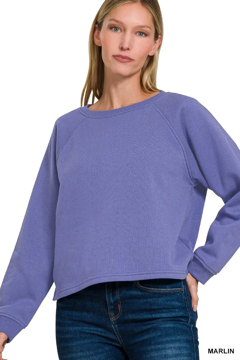 Image of Zenana Fleece Raglan Round-Neck Sweatshirt | Queeble.shop