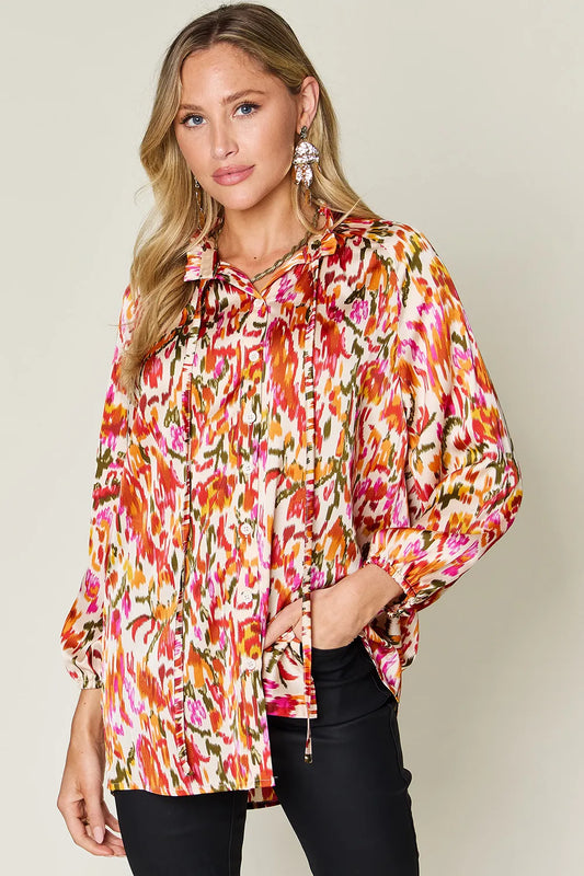 Image of Double Take Full Size Printed Button Up Long Sleeve Shirt | Queeble.shop