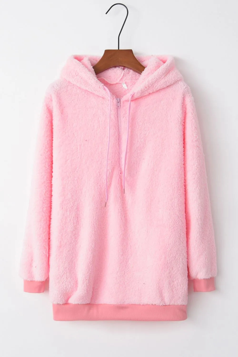 Image of Full Size Quarter-Zip Drawstring Teddy Hoodie | Queeble.shop