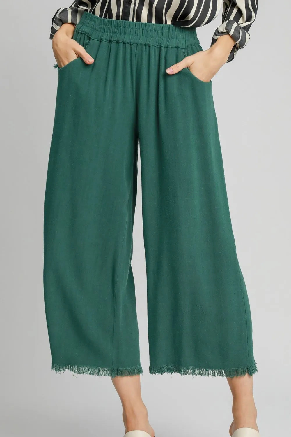 Image of Umgee Full Size Linen Blend Elastic Waistband Wide Leg Pants Plus Size | Queeble.shop