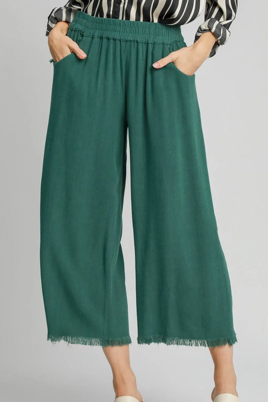 Image of Umgee Full Size Linen Blend Elastic Waistband Wide Leg Pants Plus Size | Queeble.shop