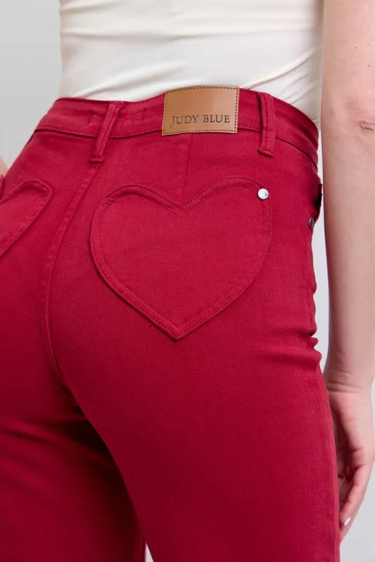 Image of Judy Blue Full Size High Waist Heart Shaped Back Pockets 90's Straight Jeans Plus Size | Queeble.shop