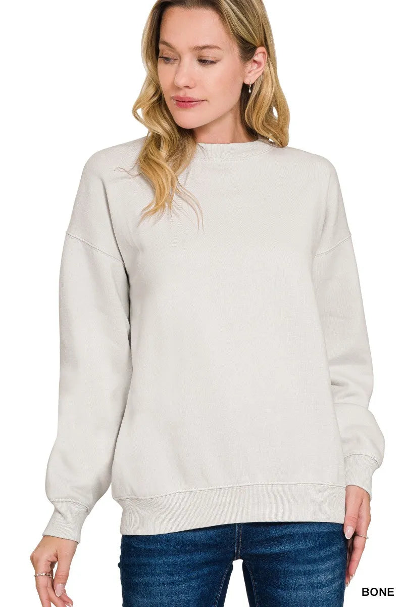 Image of Zenana Fleece Crewneck Long Sleeve Sweatshirt | Queeble.shop