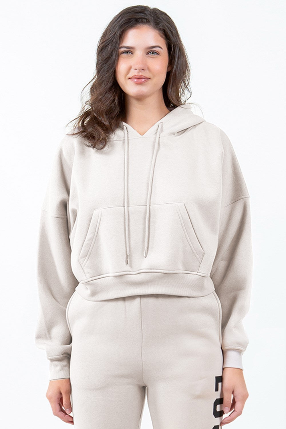 Image of American Bazi Letter Graphic Long Sleeve Drawstring Cropped Hoodie | Queeble.shop
