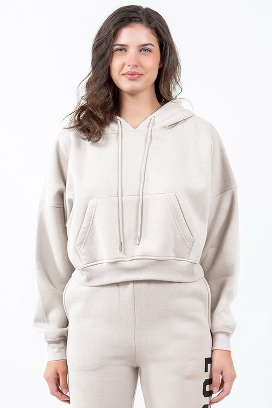 Image of American Bazi Letter Graphic Long Sleeve Drawstring Cropped Hoodie | Queeble.shop