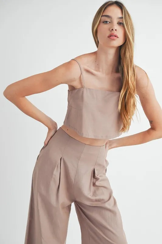 Image of MABLE Linen Mix Crop Cami and Wide Leg Pants Set | Queeble.shop