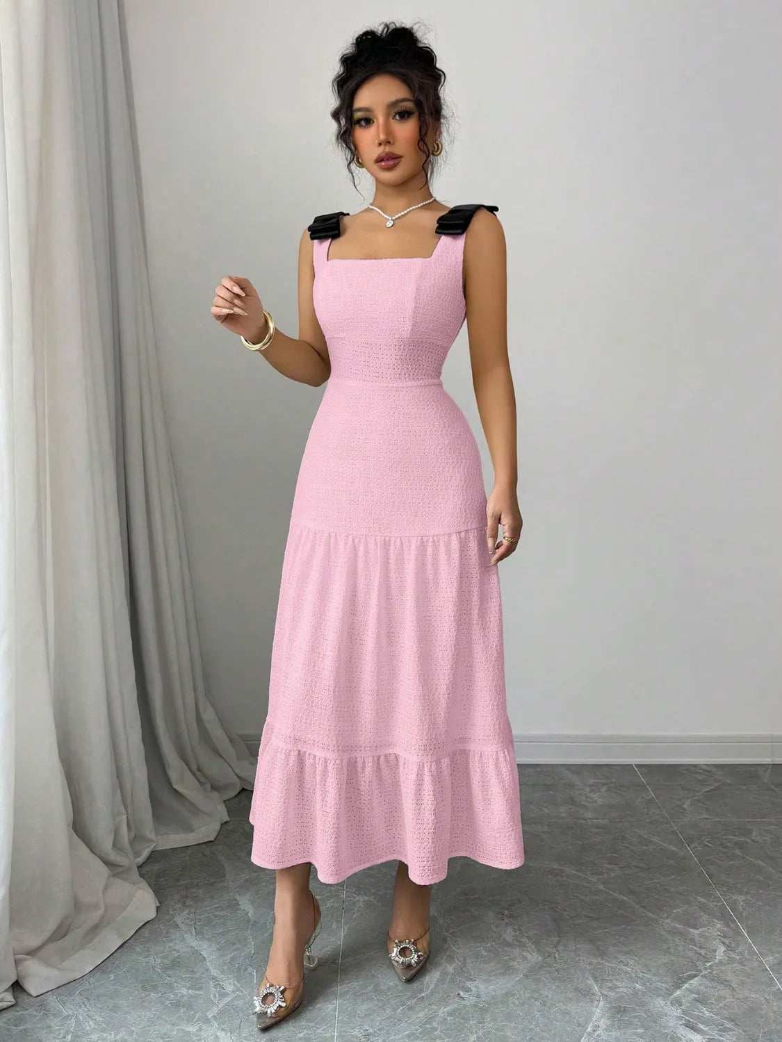 Image of Square Neck Wide Strap Dress | Queeble.shop