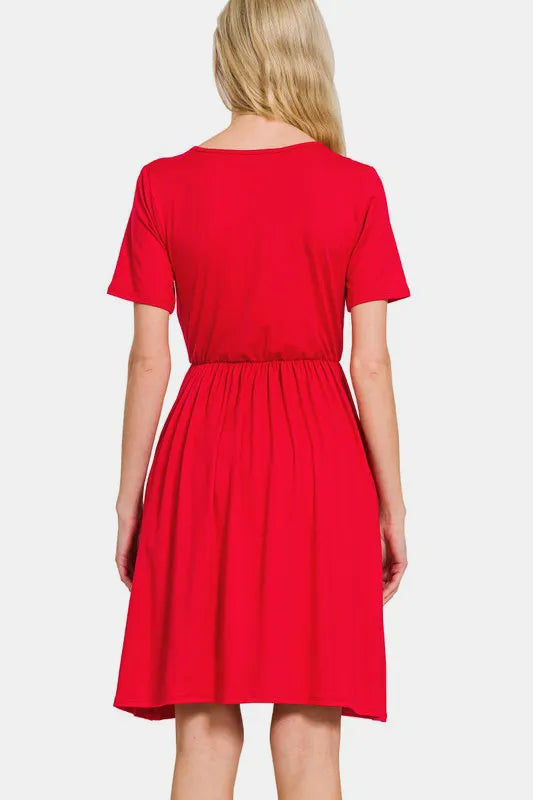 Image of Zenana Surplice Short Sleeve Brushed DTY Dress | Queeble.shop