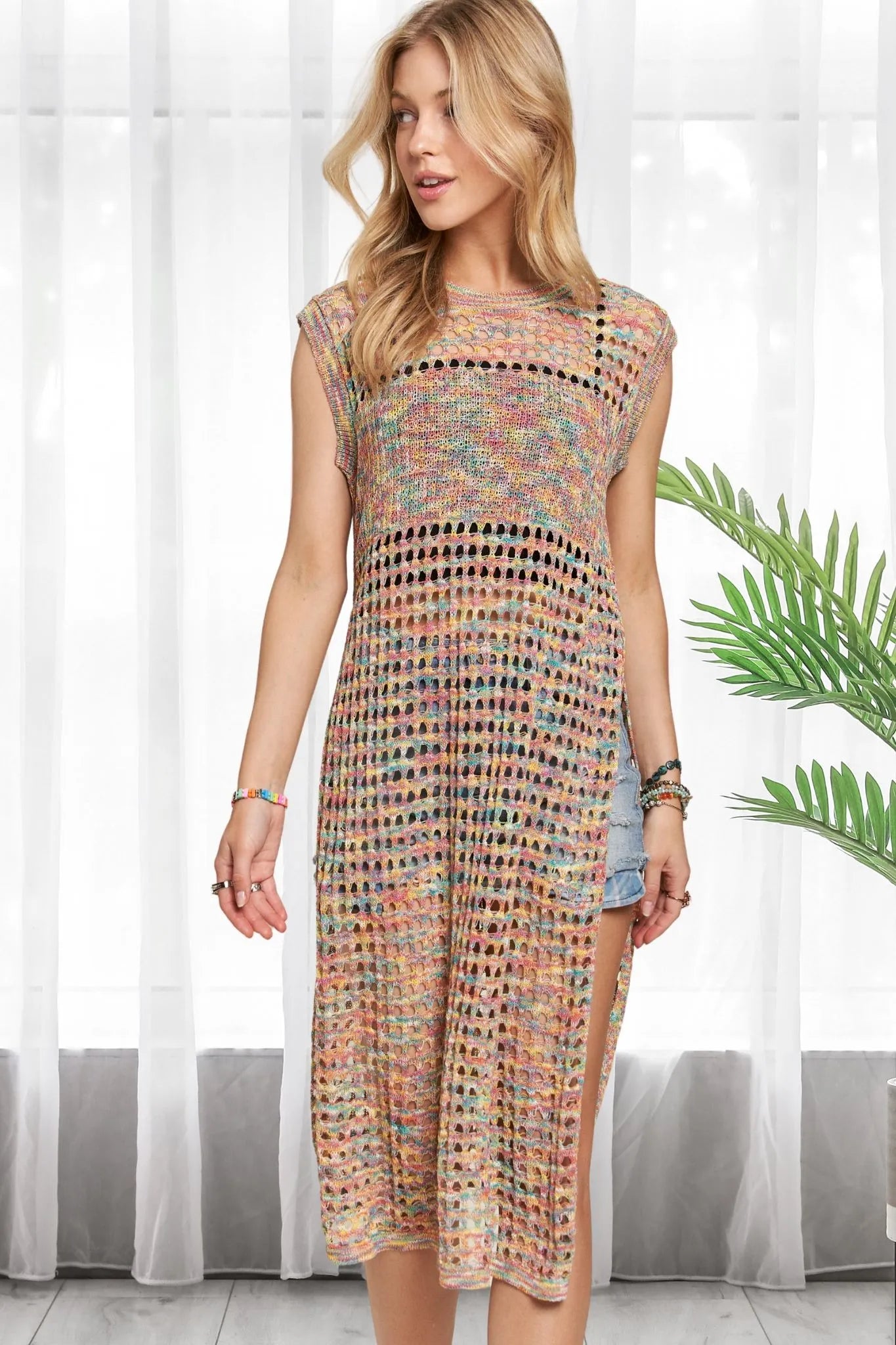 Image of ADORA Multi Color Crochet Tunic Top | Queeble.shop