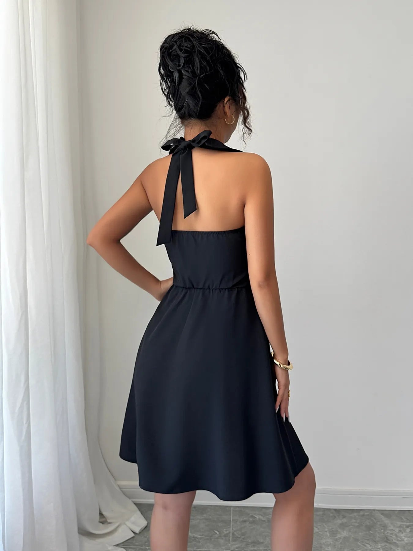 Image of Halter Neck Sleeveless Mini Dress | Queeble.shop