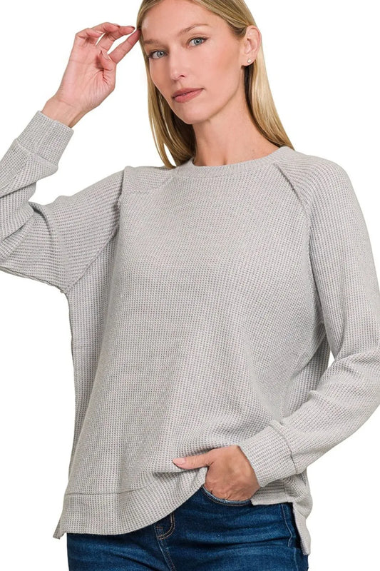 Image of Zenana Round Neck Raglan Long Sleeve Sweater | Queeble.shop