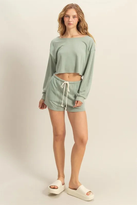 Image of HYFVE Boat Neck Long Sleeve Cropped Top | Queeble.shop