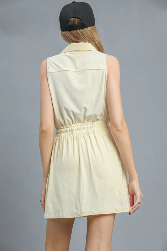 Image of Umgee Zip Front Drawstring Waist Sleeveless Dress | Queeble.shop