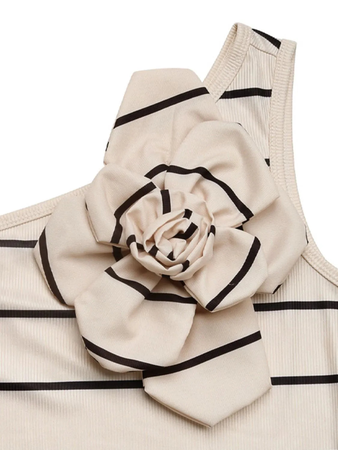 Image of Flower Striped Single Shoulder Dress | Queeble.shop