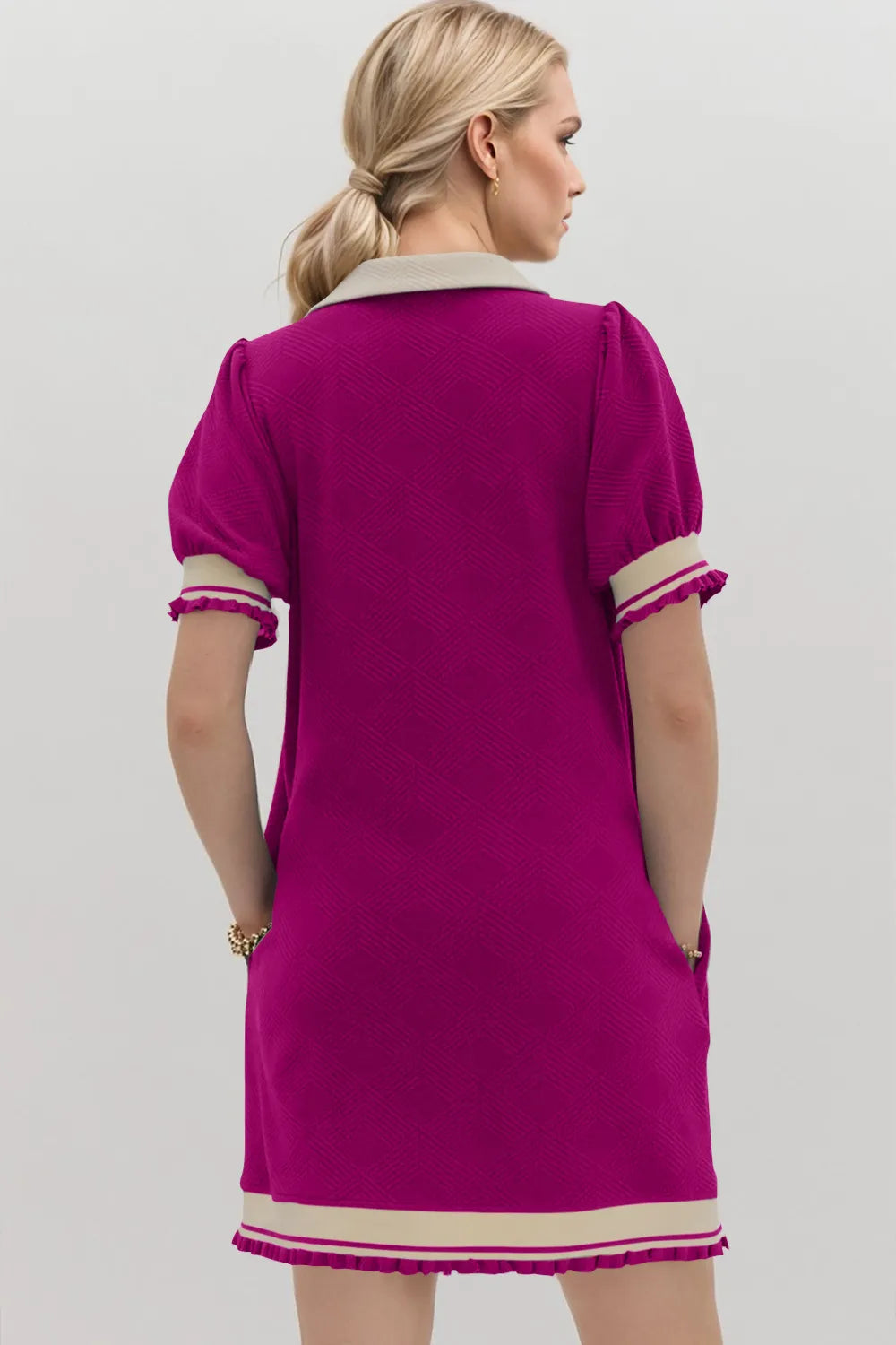 Image of Oh Frill Contrast Trim Johnny Collar Short Sleeve Mini Dress | Queeble.shop