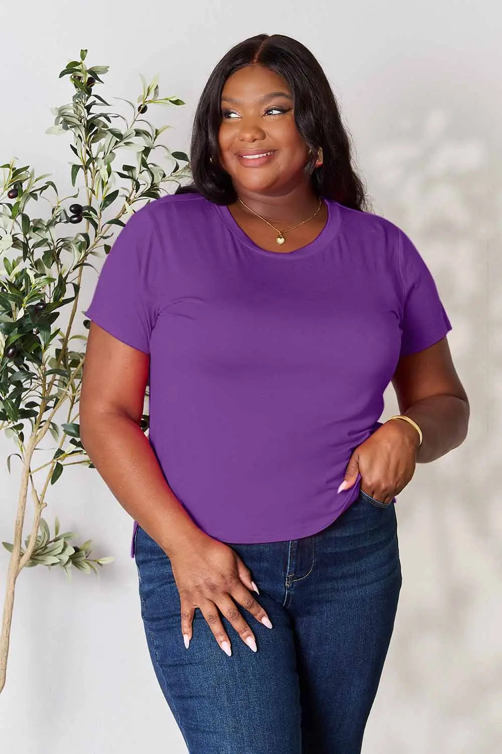 Image of Basic Bae Full Size Round Neck Short Sleeve T-Shirt | Queeble.shop