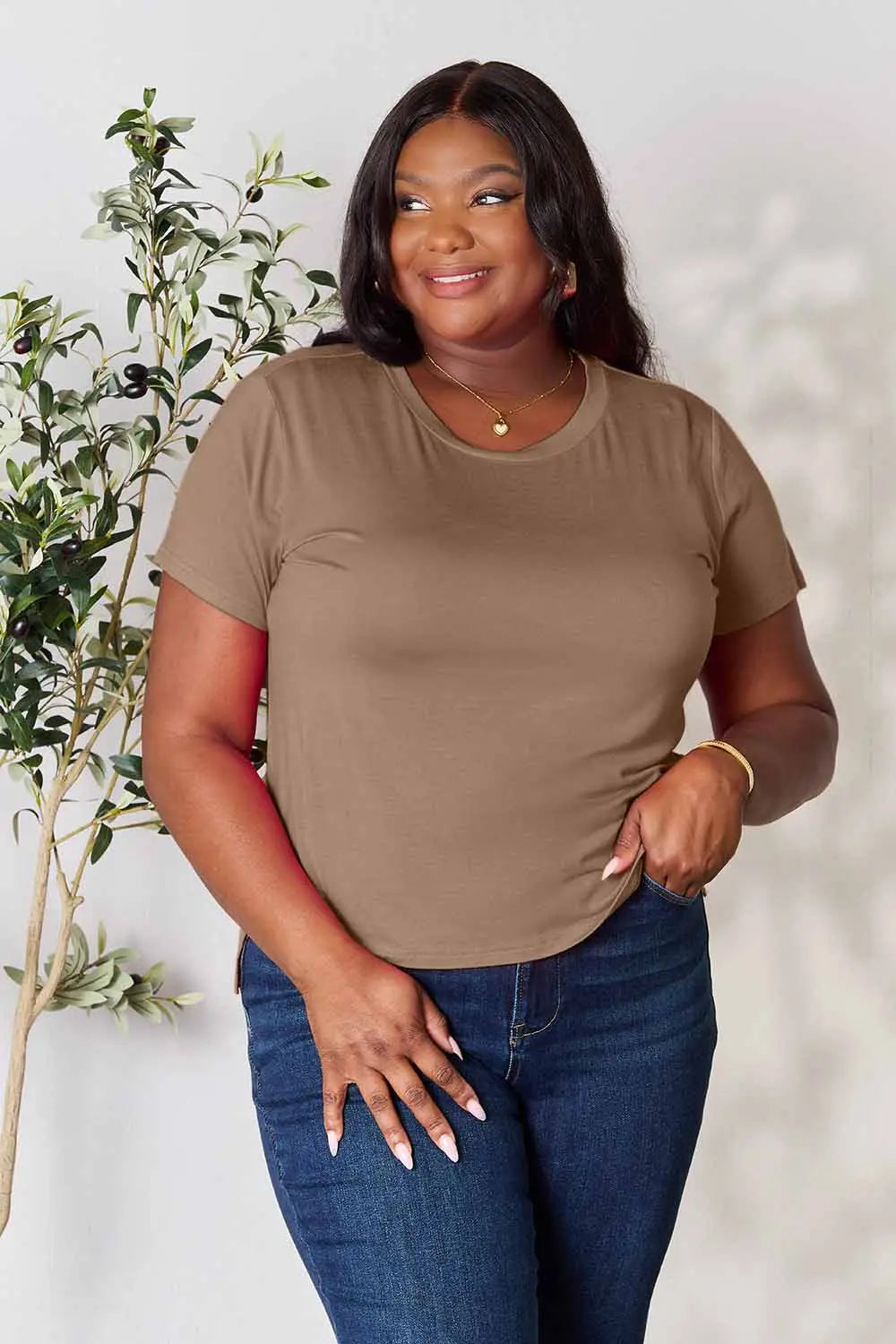 Image of Basic Bae Full Size Round Neck Short Sleeve T-Shirt | Queeble.shop