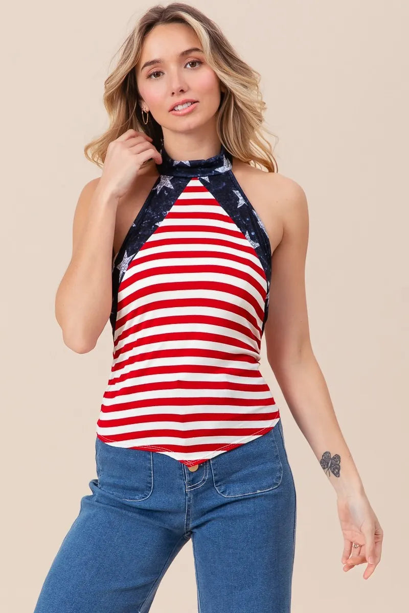 Image of BiBi Stripe Jersey with Star Halter Neck with Tie Back | Queeble.shop
