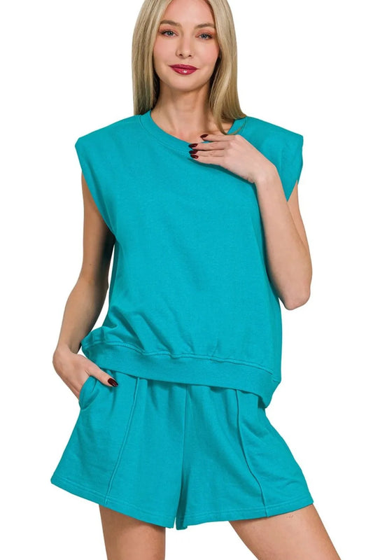 Image of Zenana French Terry Sleeveless Top & Shorts Set | Queeble.shop