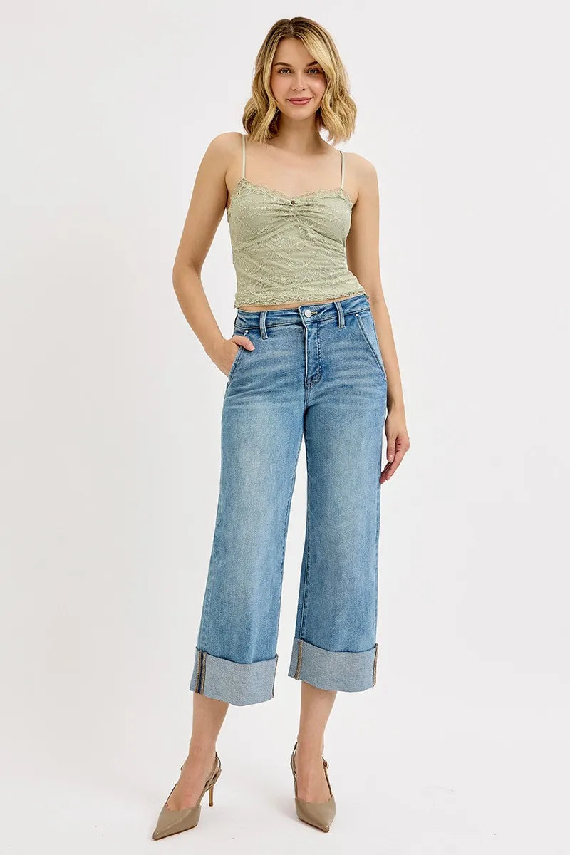 Image of RISEN Full Size Tummy Control High Rise Ankle Wide Cuffed Jeans Plus Size | Queeble.shop