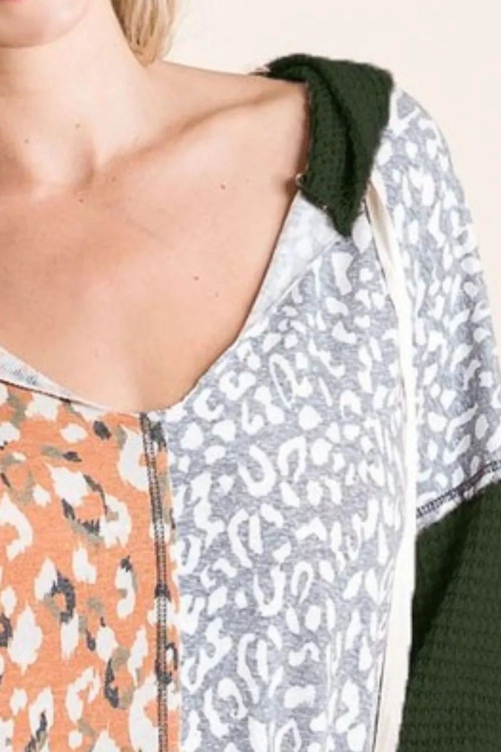 Image of BiBi Popcorn Waffle Knit Hoodie with Print Block Front | Queeble.shop