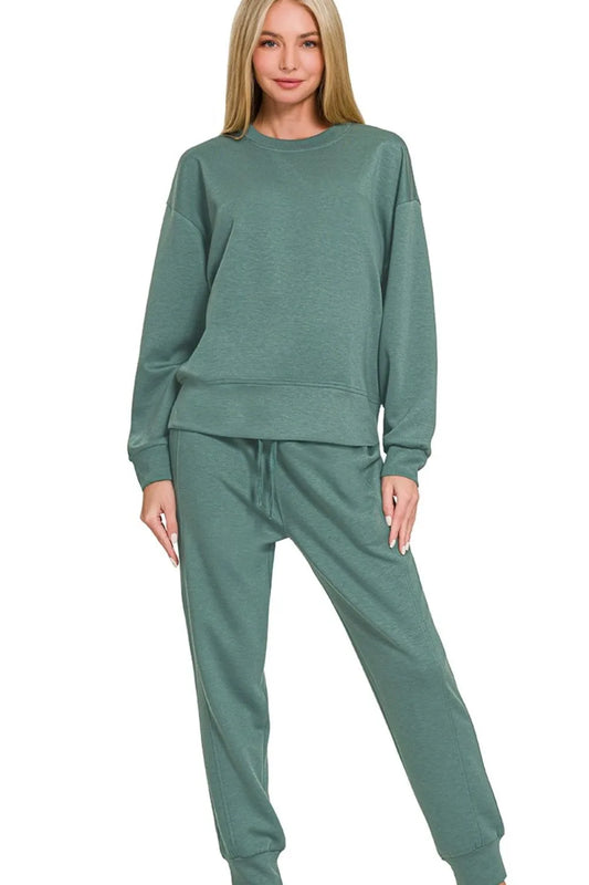 Image of Zenana Scuba Crewneck Pullover & Joggers 2 Pieces Set | Queeble.shop