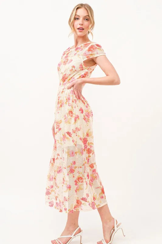 Image of And The Why Fish-Net Floral Printed Midi Dress | Queeble.shop