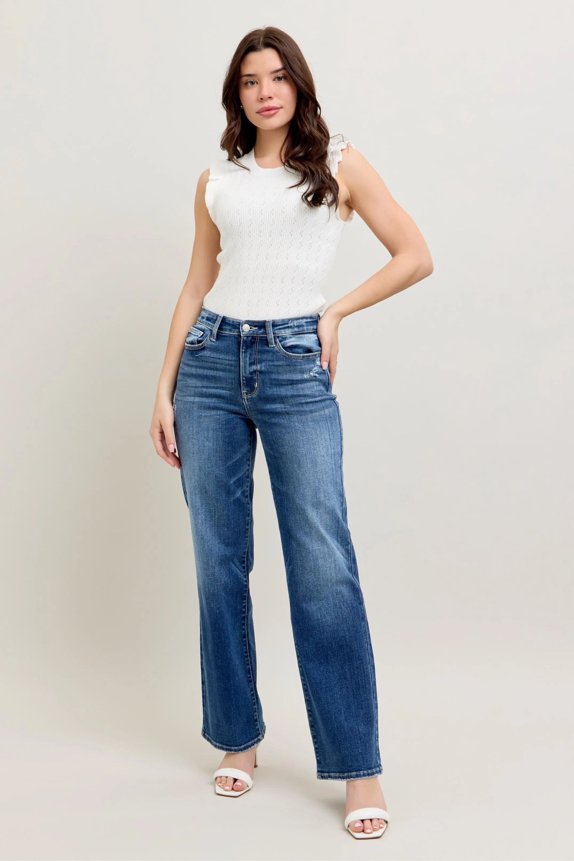 Image of Judy Blue Full Size High Waist 90's Straight Leg Jeans Plus Size | Queeble.shop