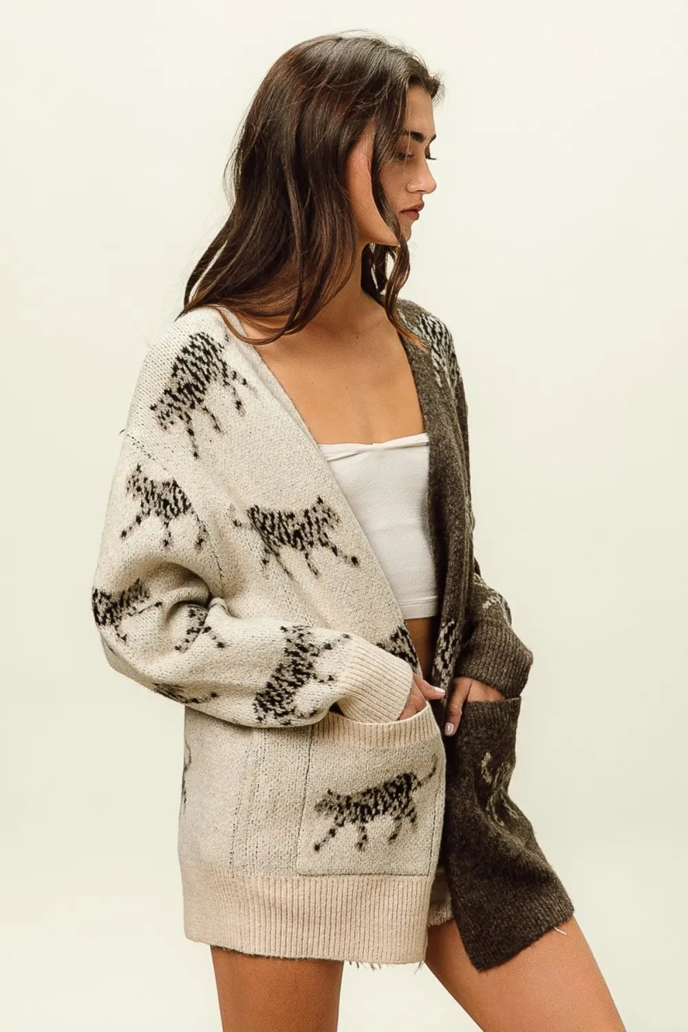 Image of BiBi Open Front Long Sleeve Contrast Cardigan | Queeble.shop
