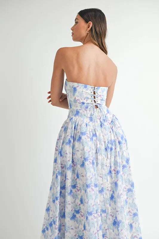 Image of MABLE Sweetheart Neckline Floral Printed Midi Dress | Queeble.shop