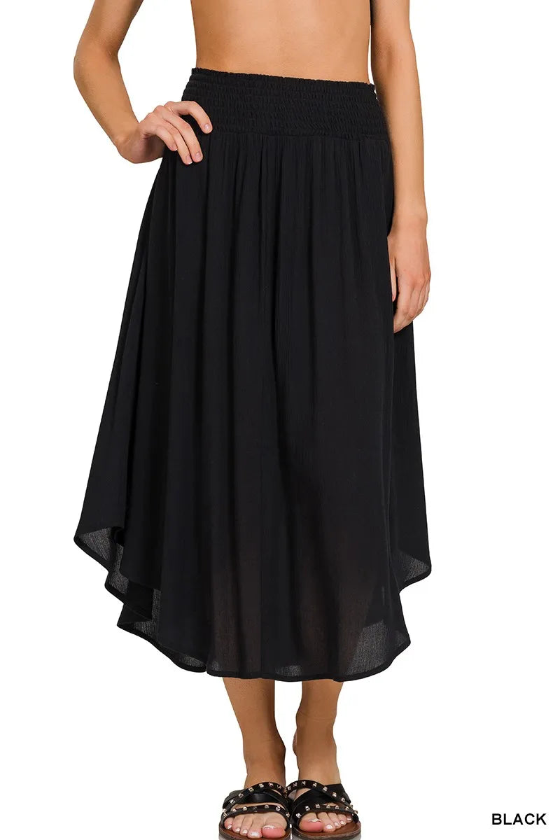 Image of Zenana Woven Crinkle Smocked Waist Maxi Skirt W Pockets | Queeble.shop
