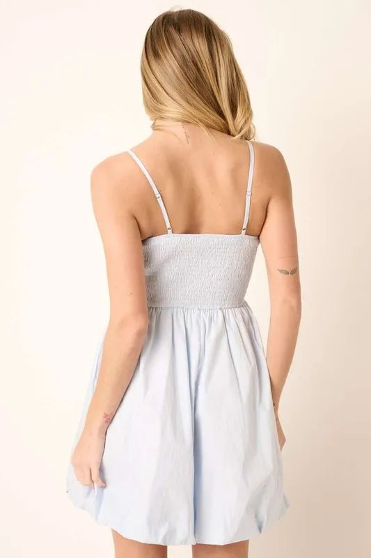 Image of Mittoshop Ruched Detail Bubble Hem Mini Dress | Queeble.shop