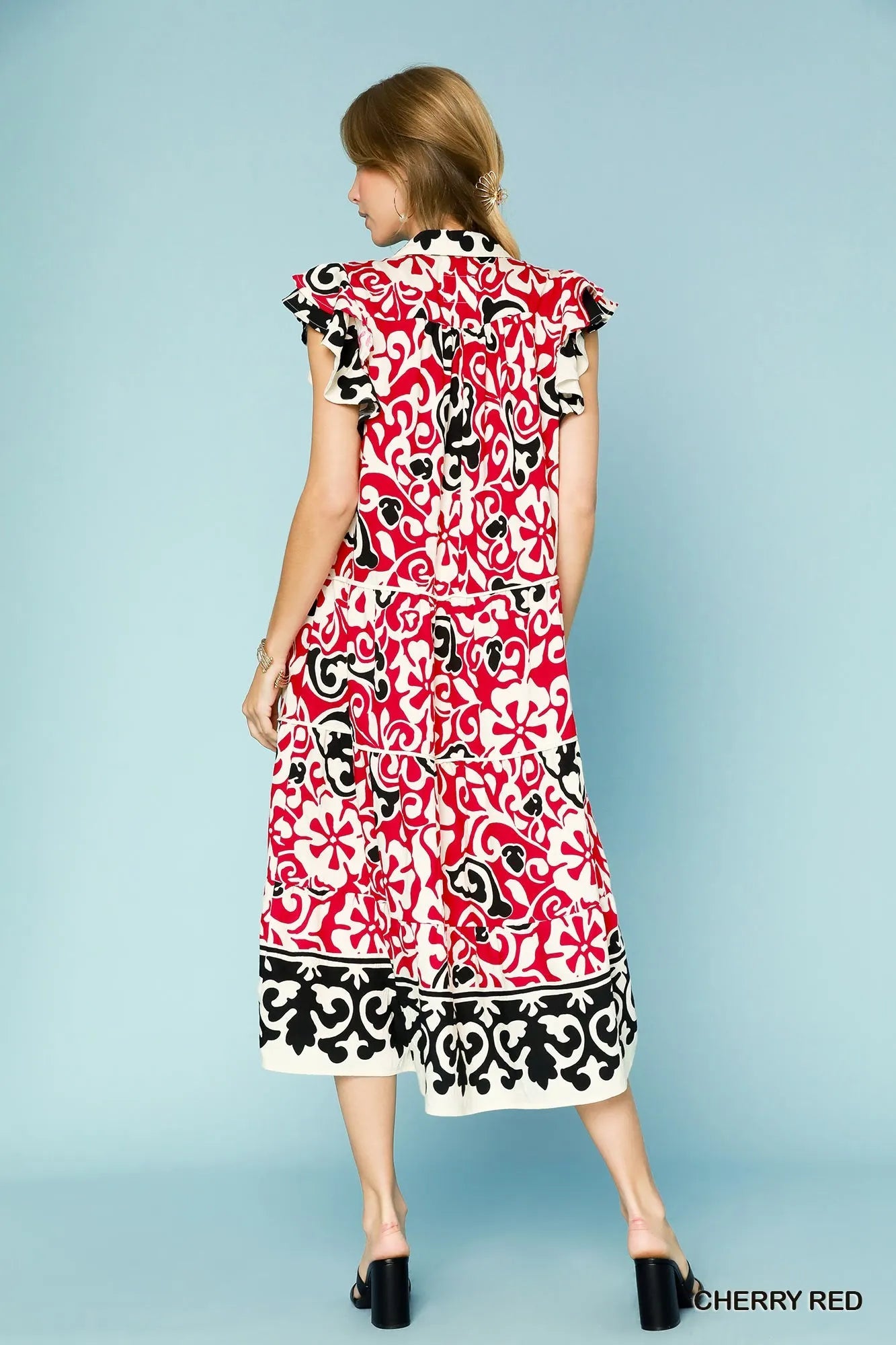Image of Umgee Printed Ruffled Cap Sleeve Midi Dress | Queeble.shop