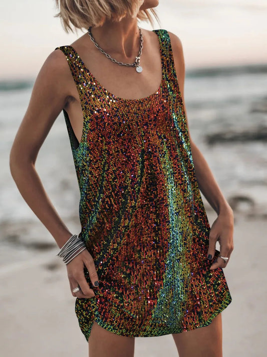 Image of Sequin Scoop Neck Mini Dress | Queeble.shop