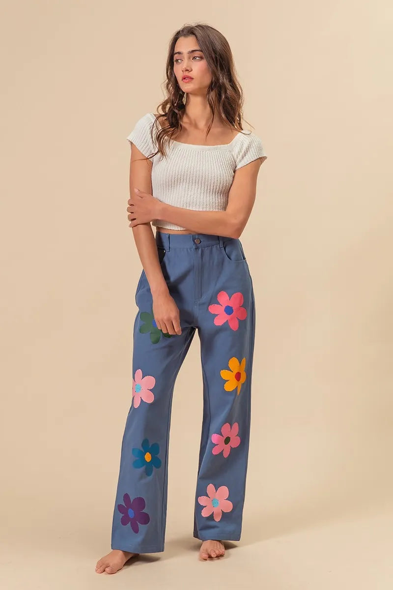 Image of BiBi Flower Print Straight Legs Pants | Queeble.shop