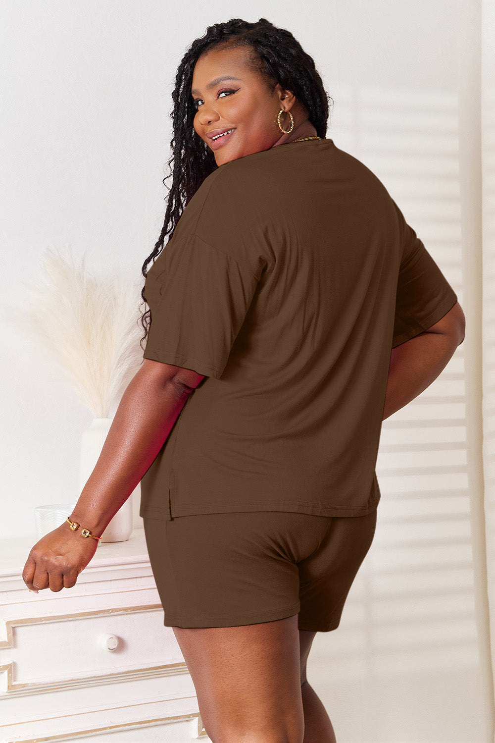 Image of Basic Bae Full Size Soft Rayon Half Sleeve Top and Shorts Set | Queeble.shop