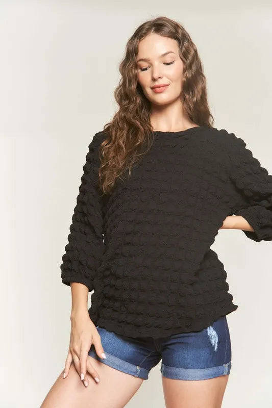 Image of ADORA Bubble Texture Round Neck Blouse | Queeble.shop