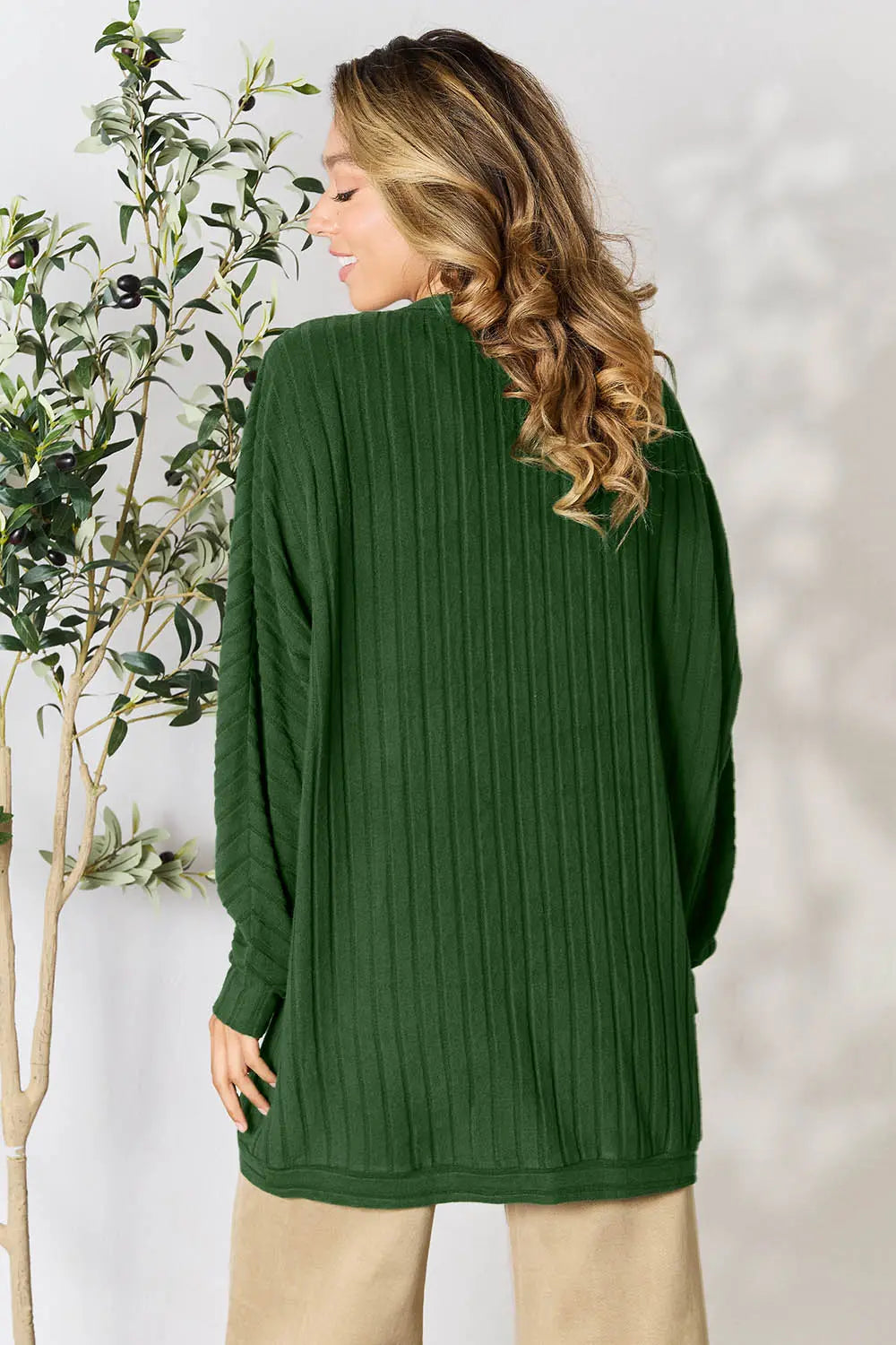 Image of Basic Bae Full Size Ribbed Cocoon Cardigan | Queeble.shop