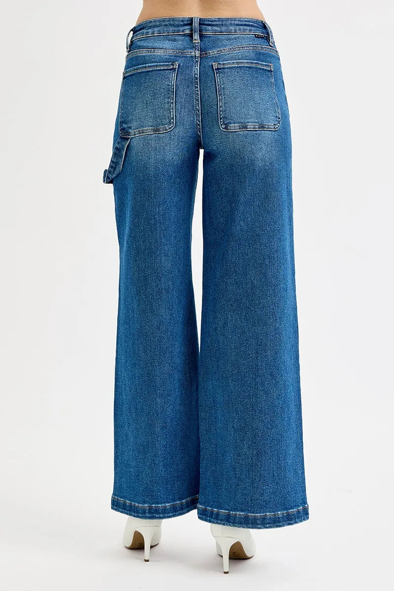 Image of RISEN Full Size High Rise Wide Leg Patch Detailed Jeans Plus Size | Queeble.shop