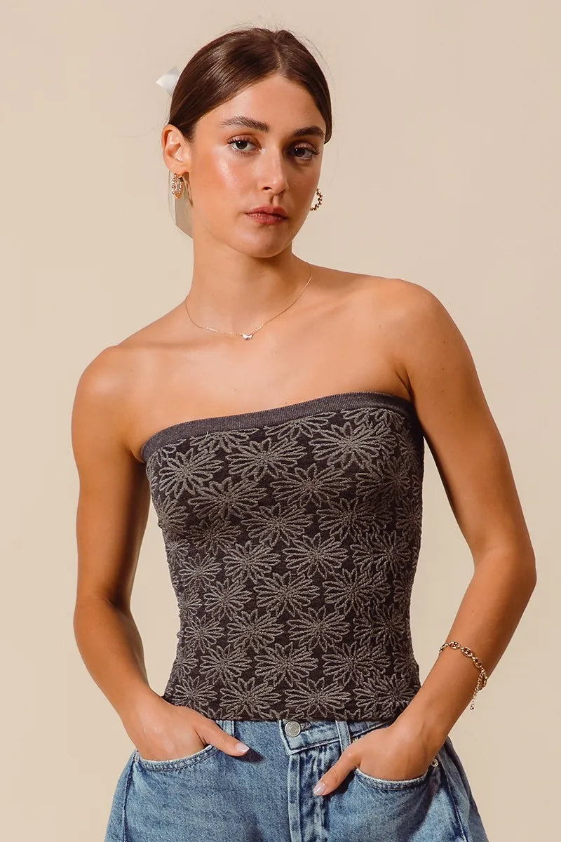 Image of SO ME Jacquard Floral Two Tone Seamless Tube Top | Queeble.shop