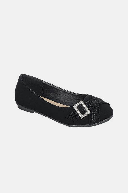 Image of Forever Link Slip On Rhinestone Buckle Ballet Flats | Queeble.shop